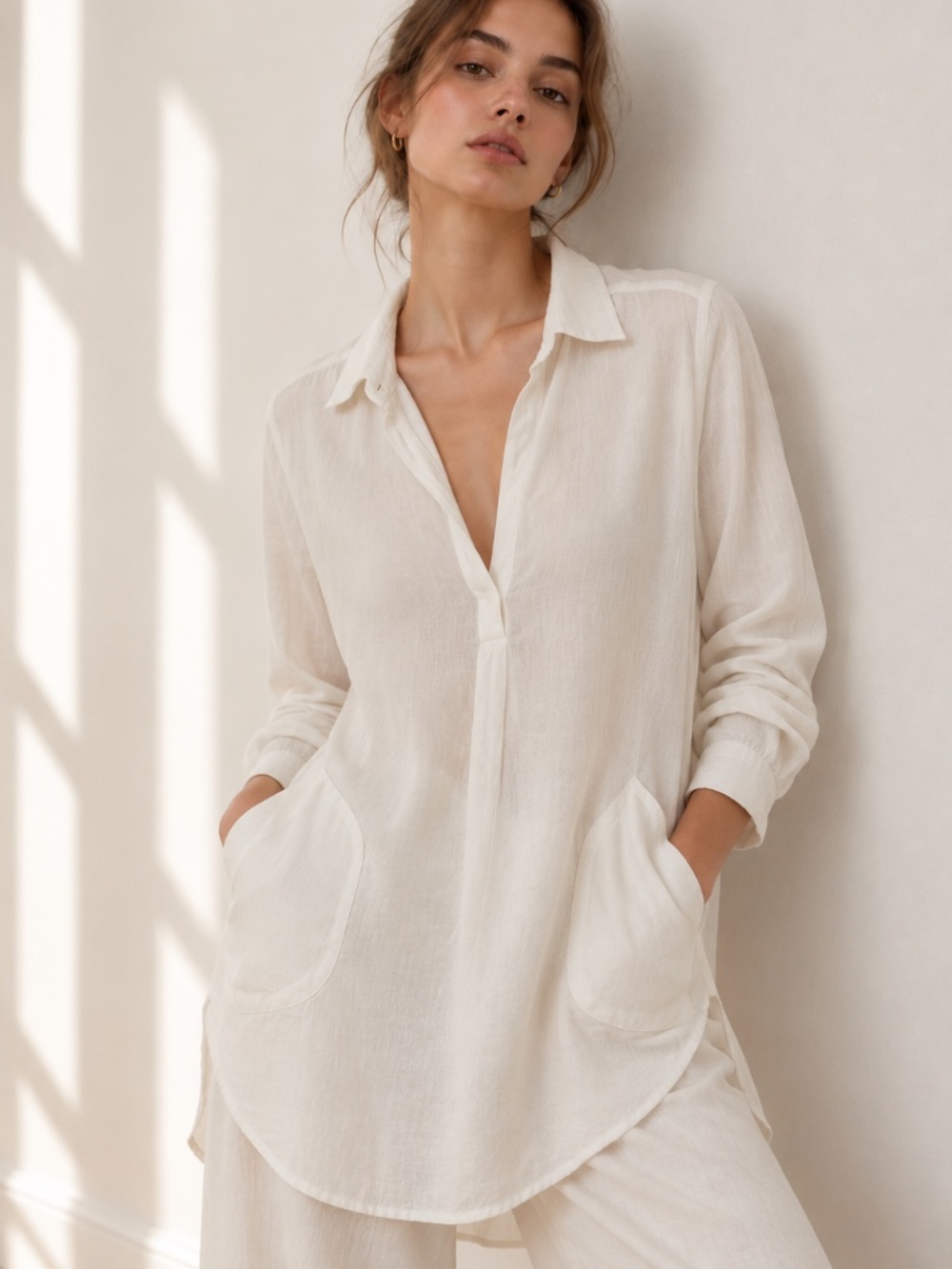 CP Shades Teton Popover Long Sleeve Cotton Silk Tunic White size Small